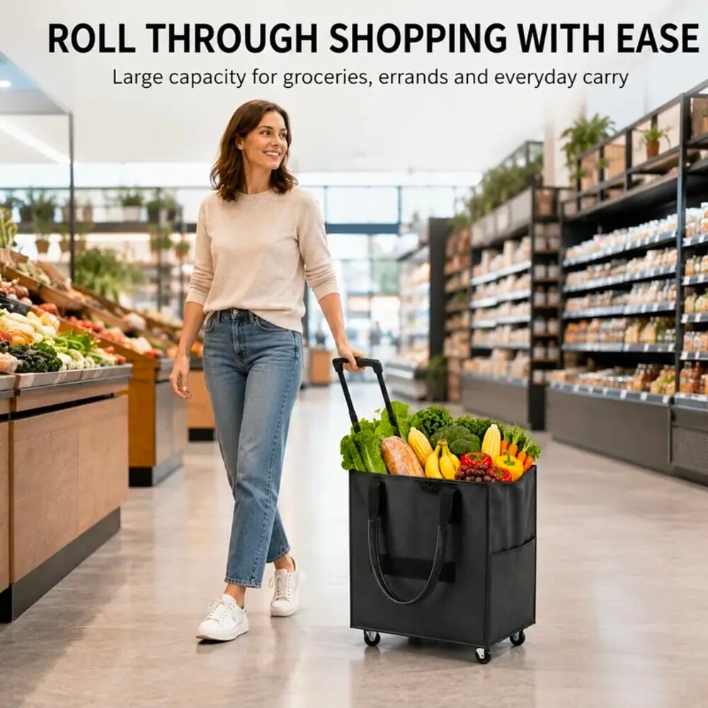 Large Capacity Foldable Shopping /Shipping Bag with Swivel Wheels, Portable Carr